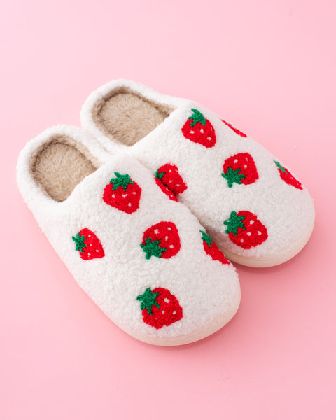 Strawberry Fuzzy Slippers for Women